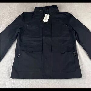 Indigo Star Men's Nylon Field Button Up Jacket black with packable hood size S